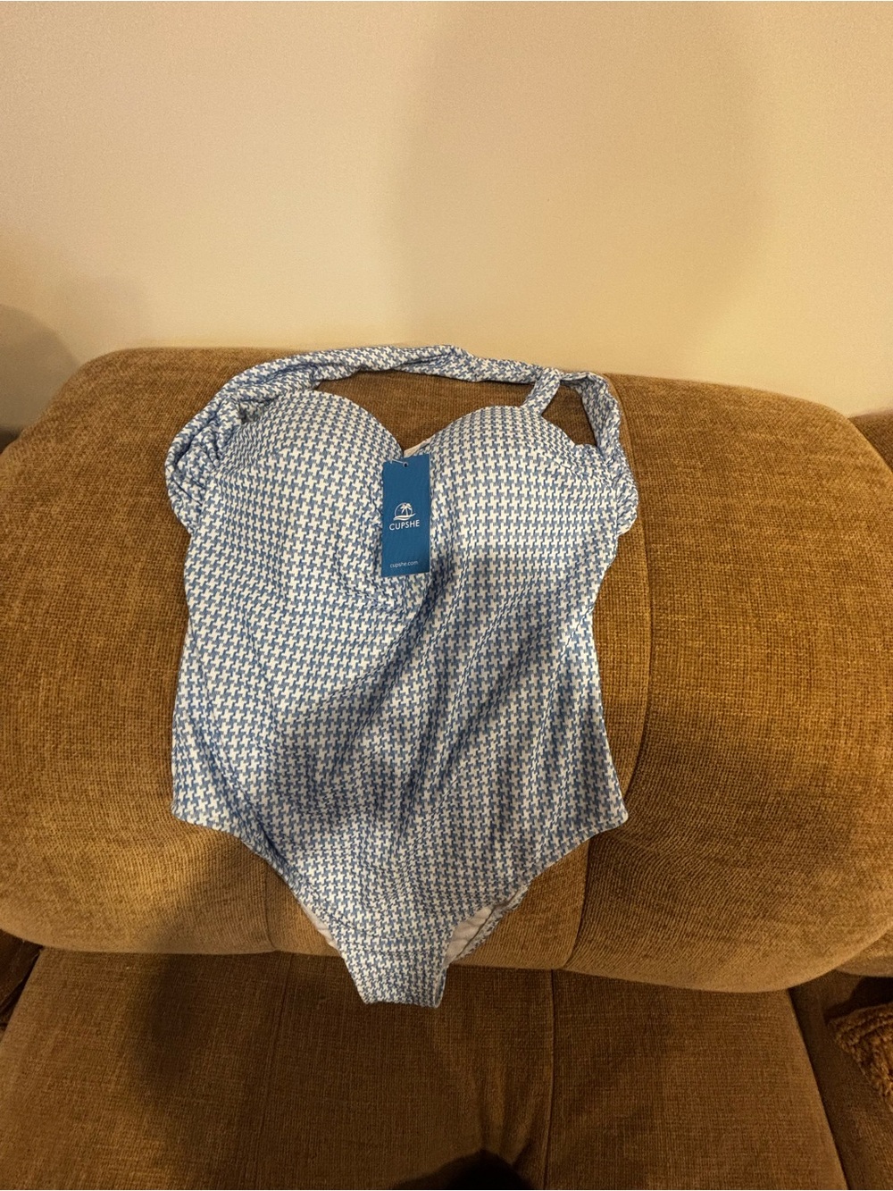Cupshe Blue and White Houndstooth One-Piece Swimsuit